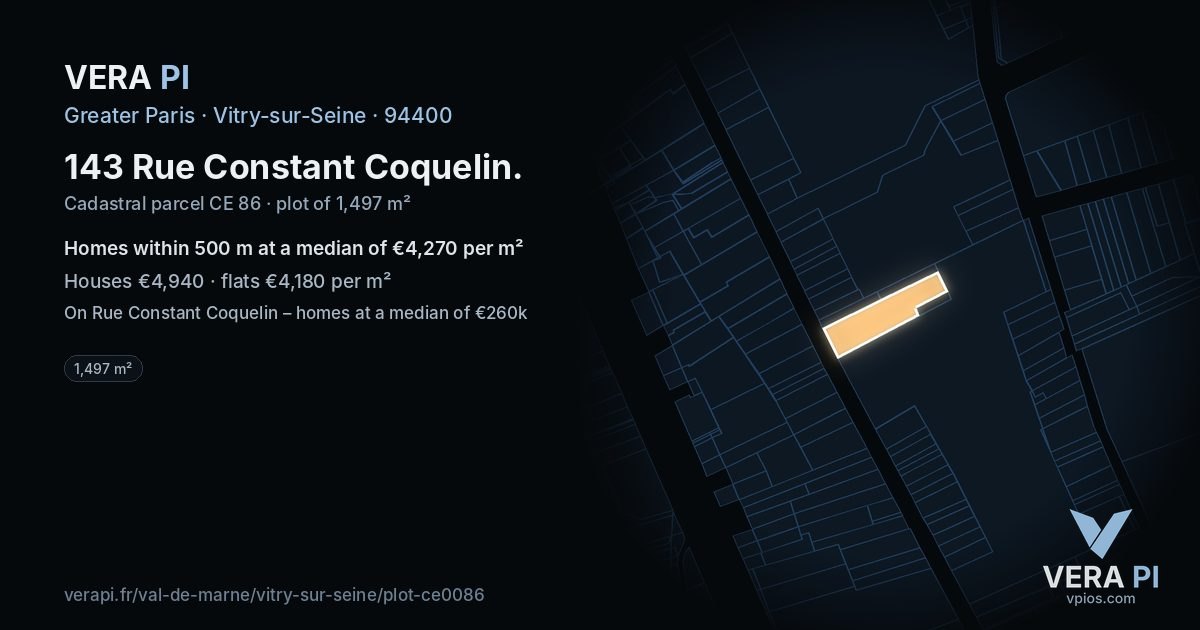 143 Rue Constant Coquelin, Vitry-sur-Seine at night – the plot lit, the parcels around coloured by the prices near them