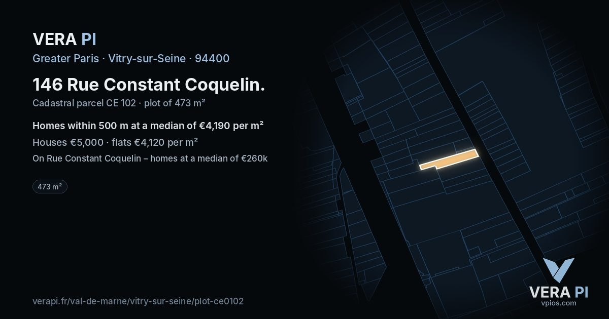 146 Rue Constant Coquelin, Vitry-sur-Seine at night – the plot lit, the parcels around coloured by the prices near them