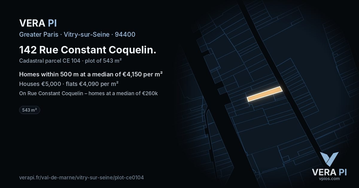 142 Rue Constant Coquelin, Vitry-sur-Seine at night – the plot lit, the parcels around coloured by the prices near them