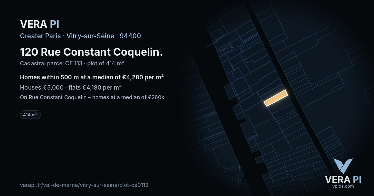 120 Rue Constant Coquelin, Vitry-sur-Seine at night – the plot lit, the parcels around coloured by the prices near them