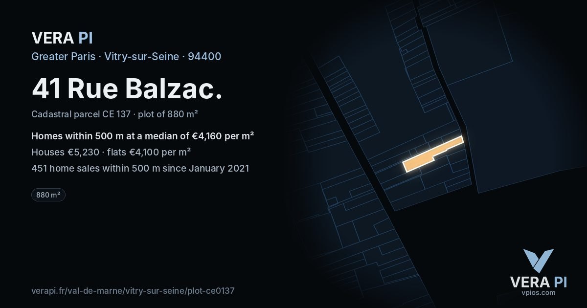 41 Rue Balzac, Vitry-sur-Seine at night – the plot lit, the parcels around coloured by the prices near them