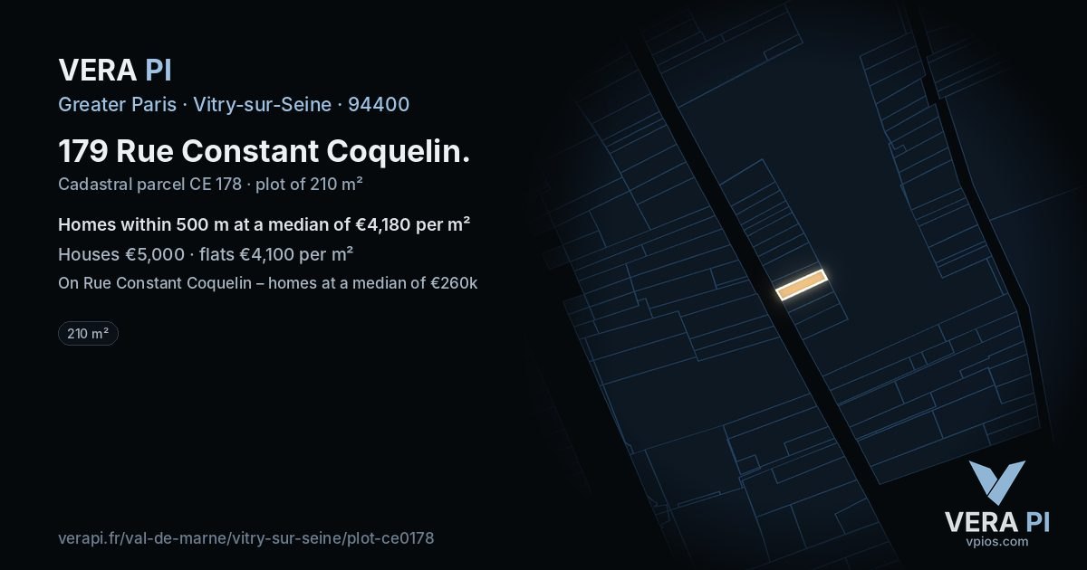 179 Rue Constant Coquelin, Vitry-sur-Seine at night – the plot lit, the parcels around coloured by the prices near them