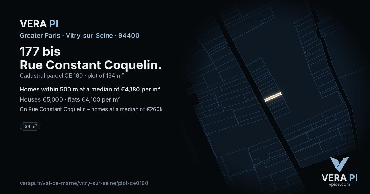 177 bis Rue Constant Coquelin, Vitry-sur-Seine at night – the plot lit, the parcels around coloured by the prices near them