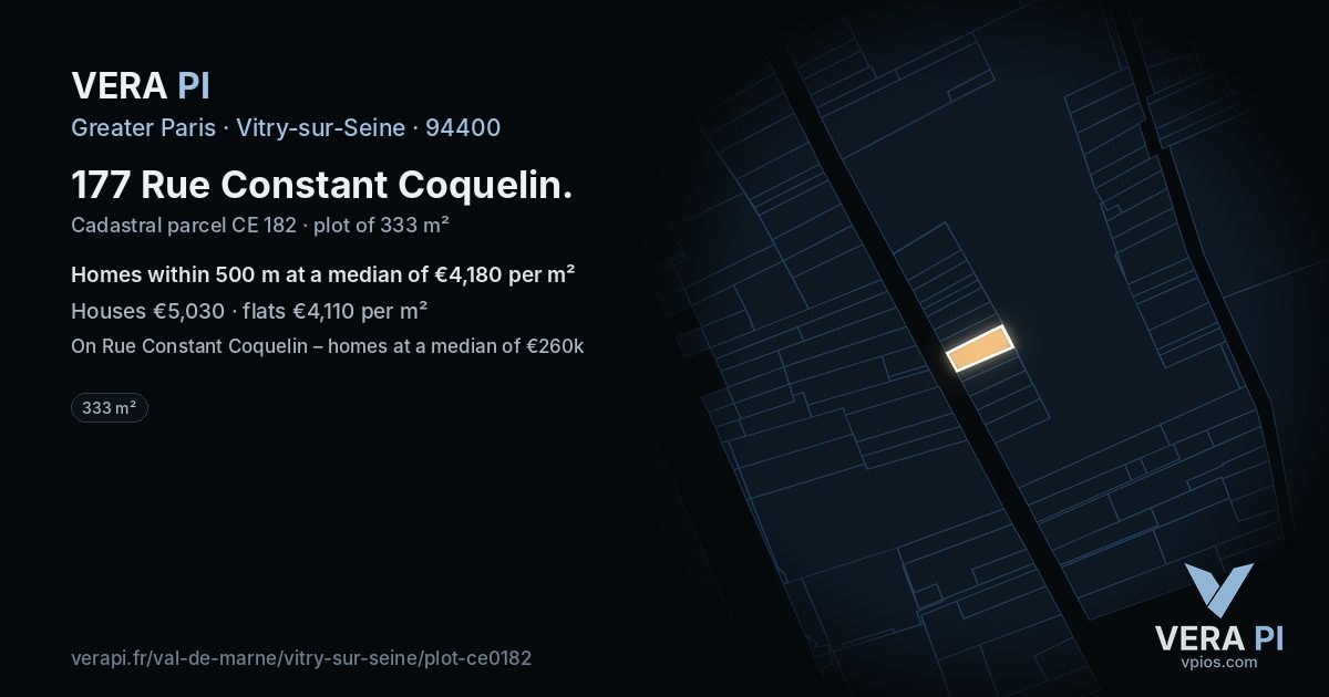 177 Rue Constant Coquelin, Vitry-sur-Seine at night – the plot lit, the parcels around coloured by the prices near them