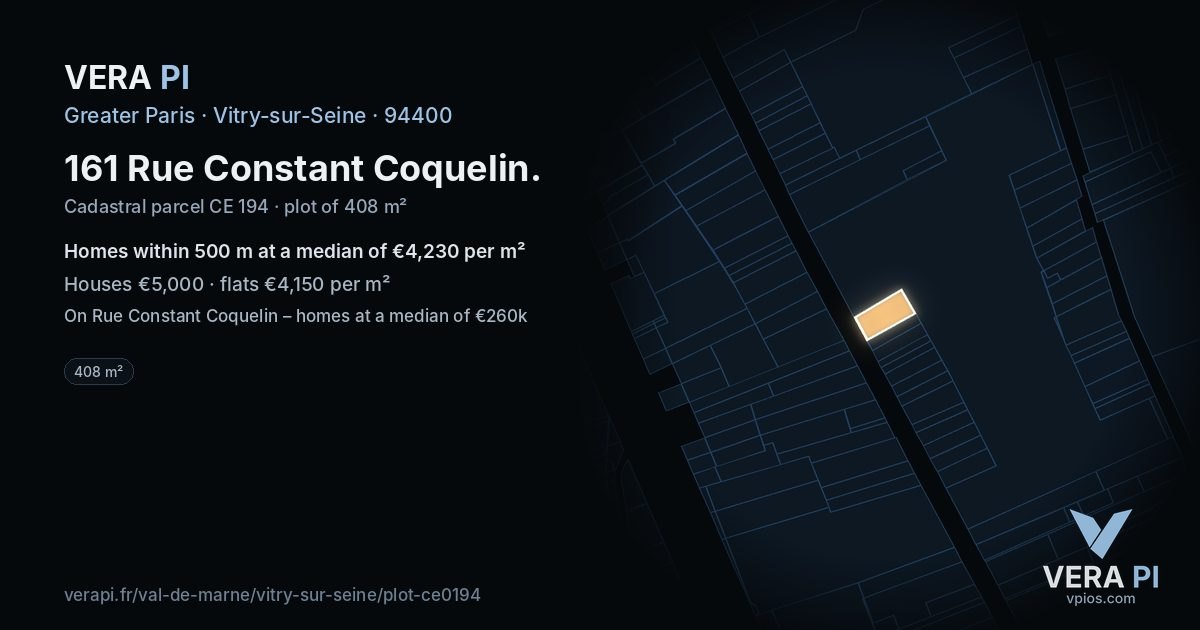 161 Rue Constant Coquelin, Vitry-sur-Seine at night – the plot lit, the parcels around coloured by the prices near them