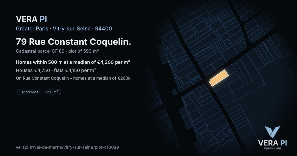 79 Rue Constant Coquelin, Vitry-sur-Seine at night – the plot lit, the parcels around coloured by the prices near them