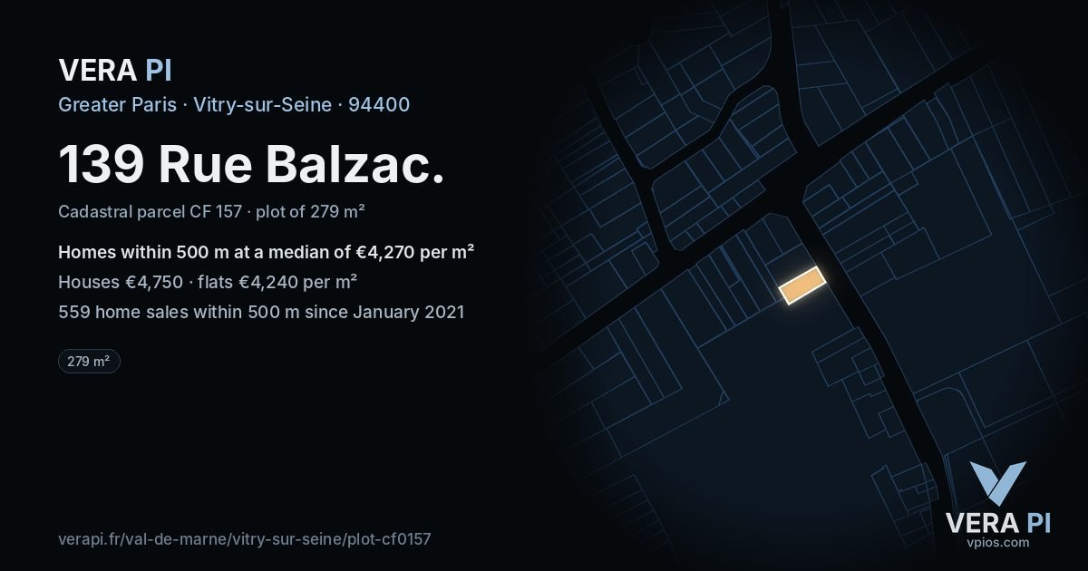 139 Rue Balzac, Vitry-sur-Seine at night – the plot lit, the parcels around coloured by the prices near them