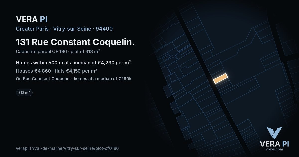 131 Rue Constant Coquelin, Vitry-sur-Seine at night – the plot lit, the parcels around coloured by the prices near them