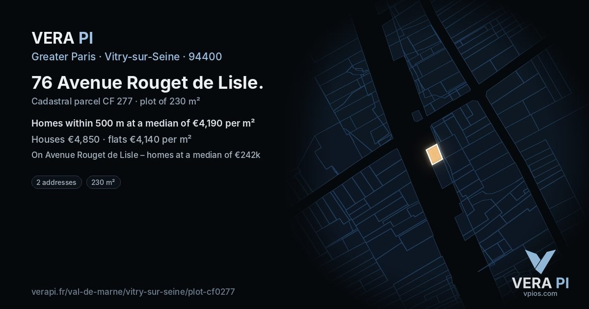 76 Avenue Rouget de Lisle, Vitry-sur-Seine at night – the plot lit, the parcels around coloured by the prices near them