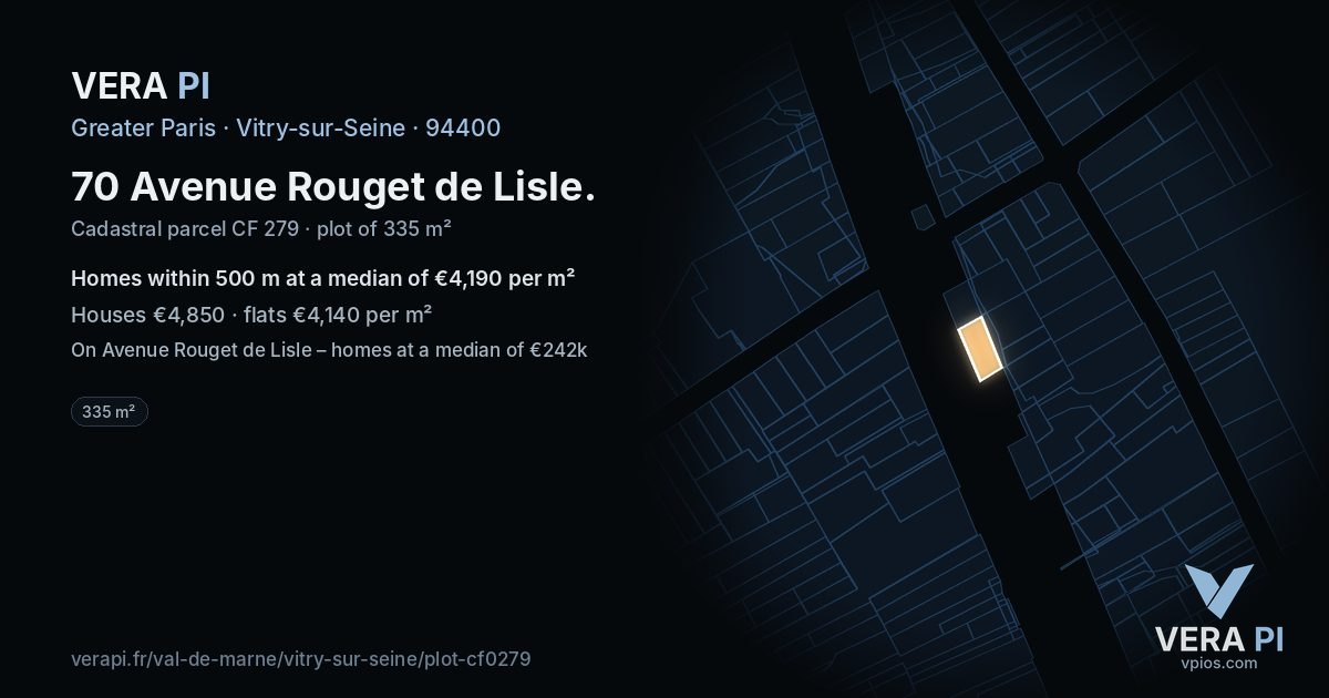 70 Avenue Rouget de Lisle, Vitry-sur-Seine at night – the plot lit, the parcels around coloured by the prices near them