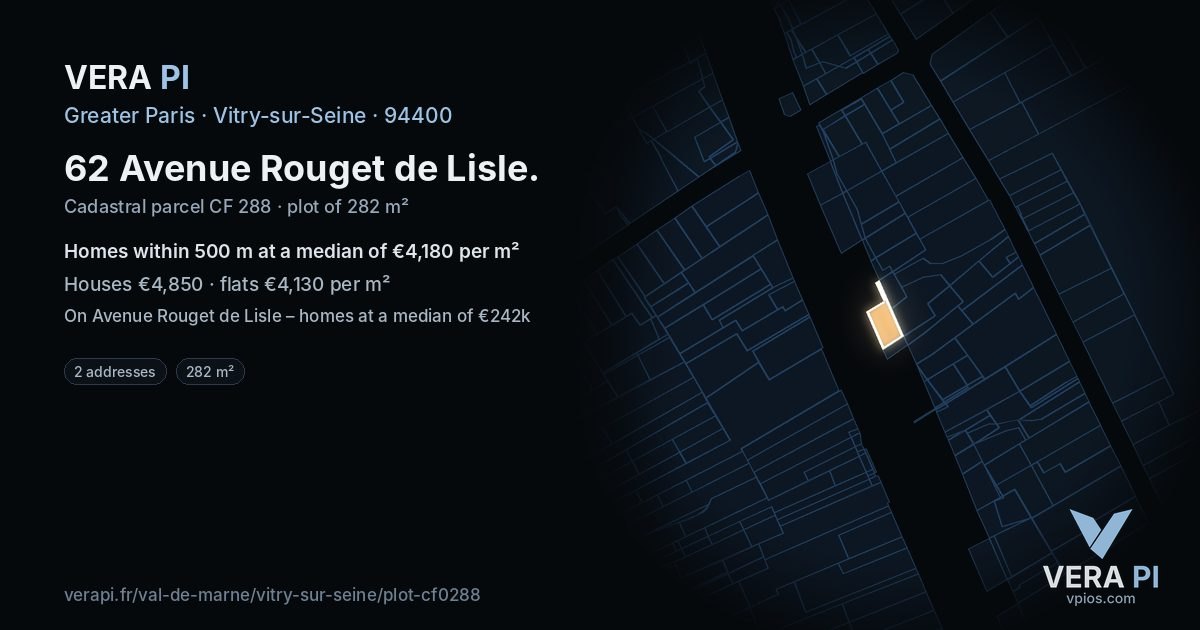 62 Avenue Rouget de Lisle, Vitry-sur-Seine at night – the plot lit, the parcels around coloured by the prices near them