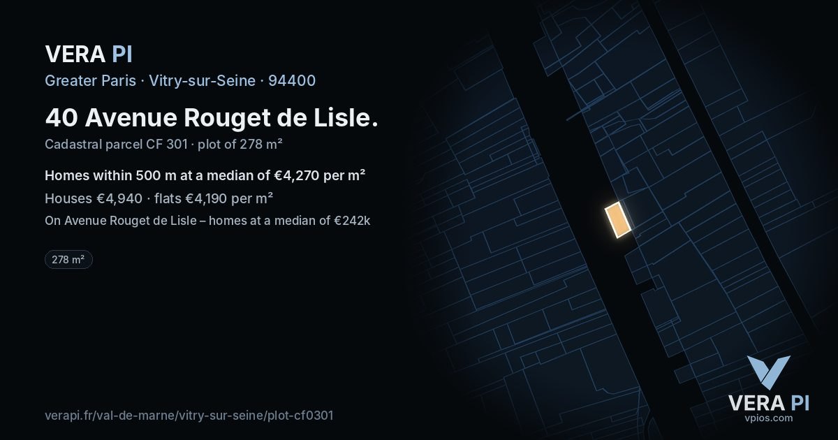 40 Avenue Rouget de Lisle, Vitry-sur-Seine at night – the plot lit, the parcels around coloured by the prices near them