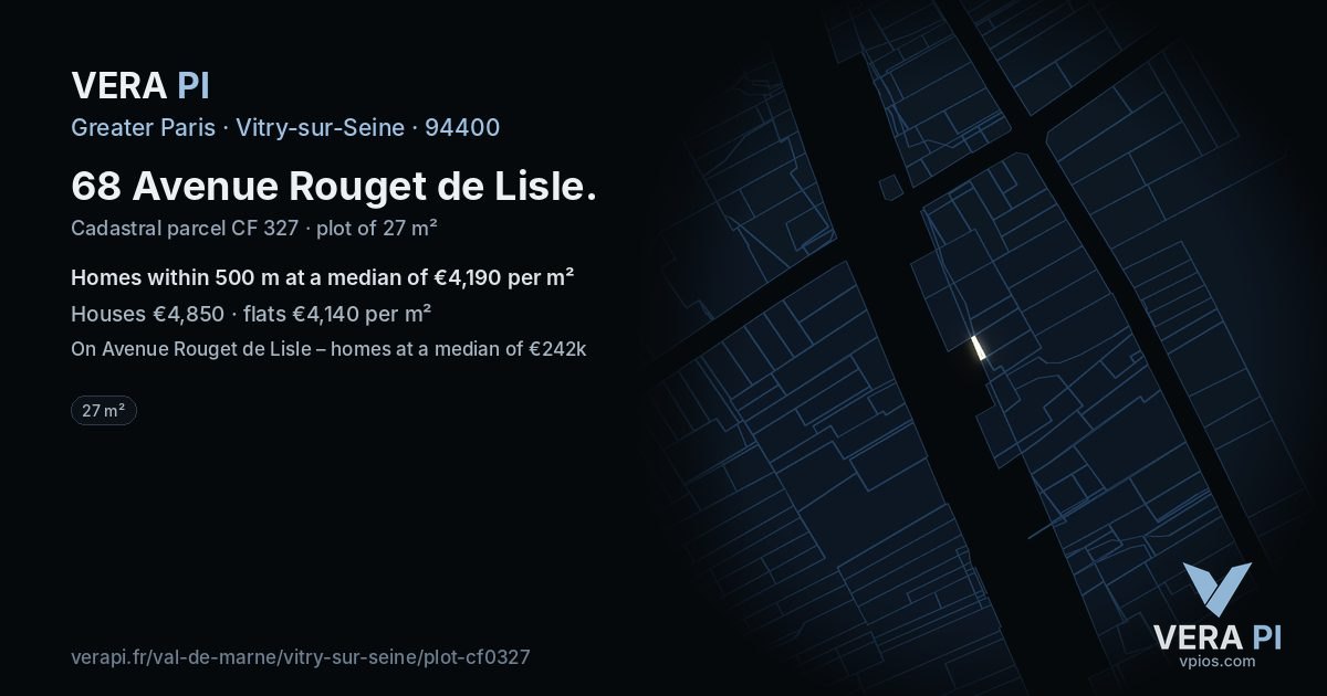 68 Avenue Rouget de Lisle, Vitry-sur-Seine at night – the plot lit, the parcels around coloured by the prices near them
