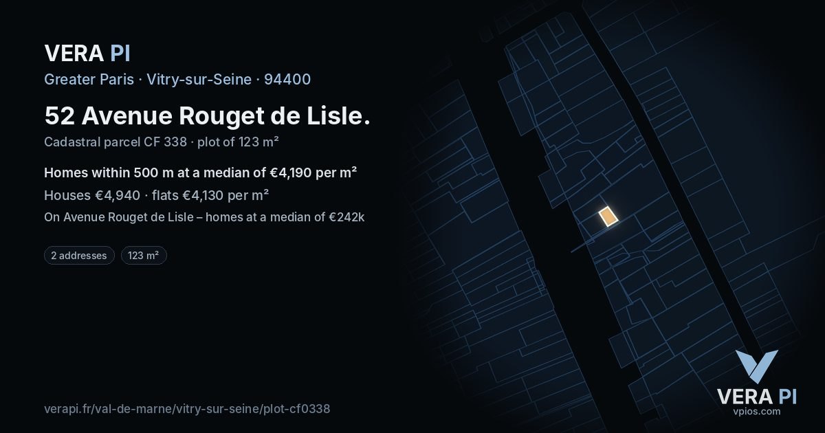 52 Avenue Rouget de Lisle, Vitry-sur-Seine at night – the plot lit, the parcels around coloured by the prices near them