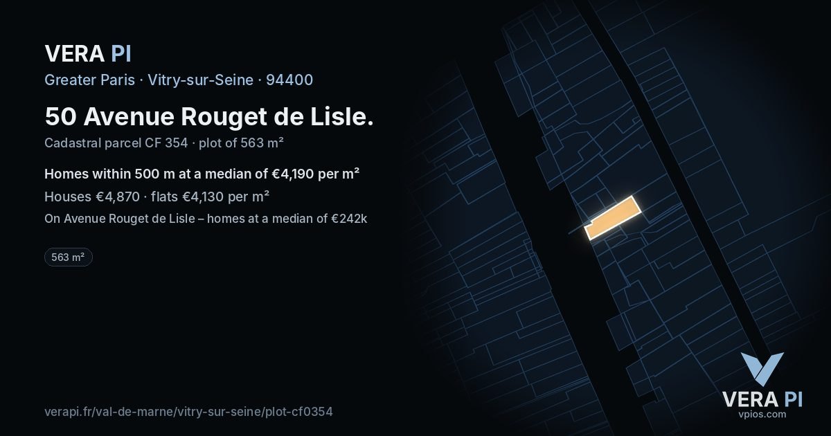 50 Avenue Rouget de Lisle, Vitry-sur-Seine at night – the plot lit, the parcels around coloured by the prices near them