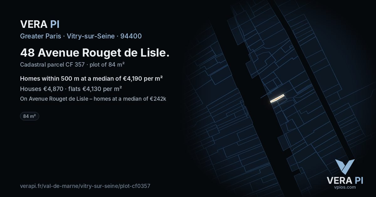 48 Avenue Rouget de Lisle, Vitry-sur-Seine at night – the plot lit, the parcels around coloured by the prices near them