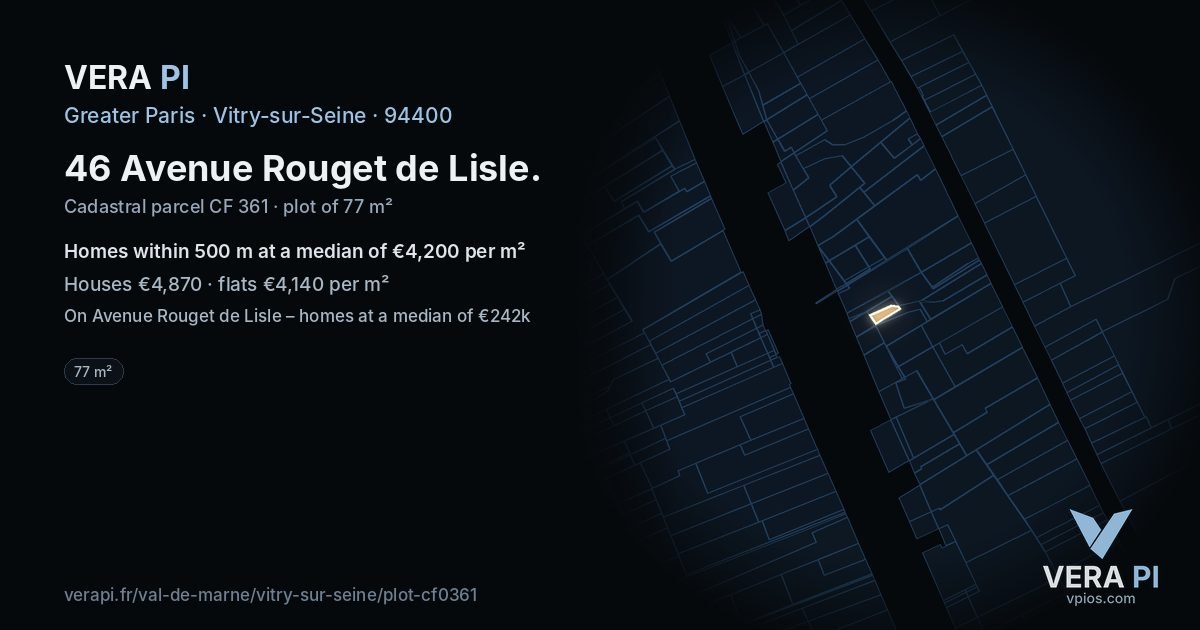 46 Avenue Rouget de Lisle, Vitry-sur-Seine at night – the plot lit, the parcels around coloured by the prices near them