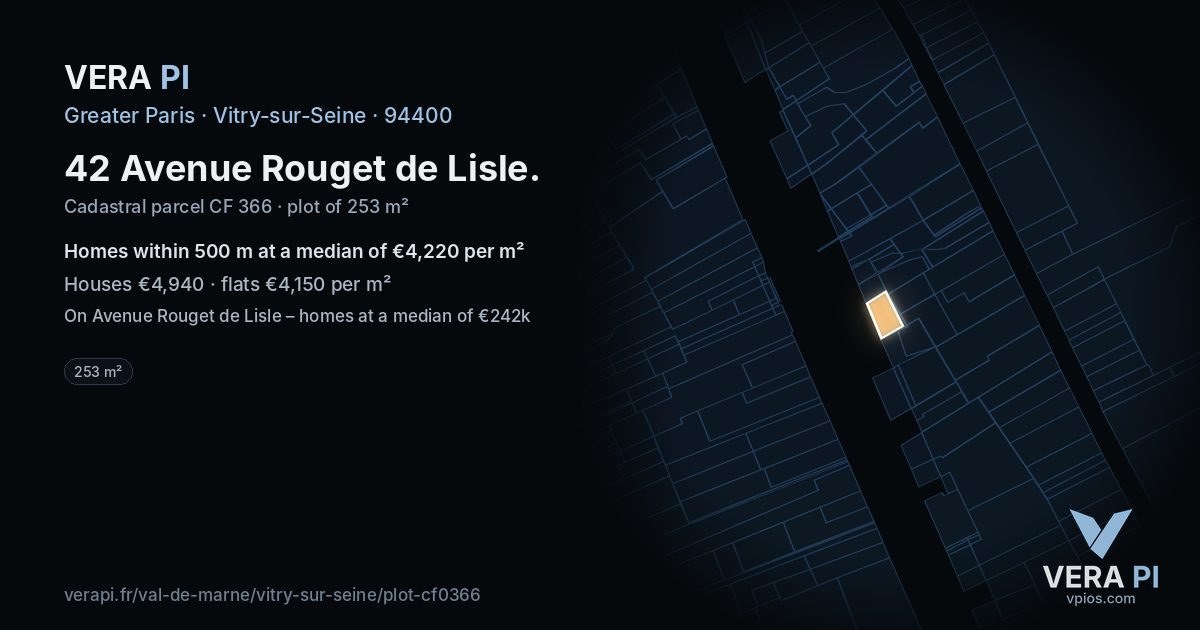 42 Avenue Rouget de Lisle, Vitry-sur-Seine at night – the plot lit, the parcels around coloured by the prices near them