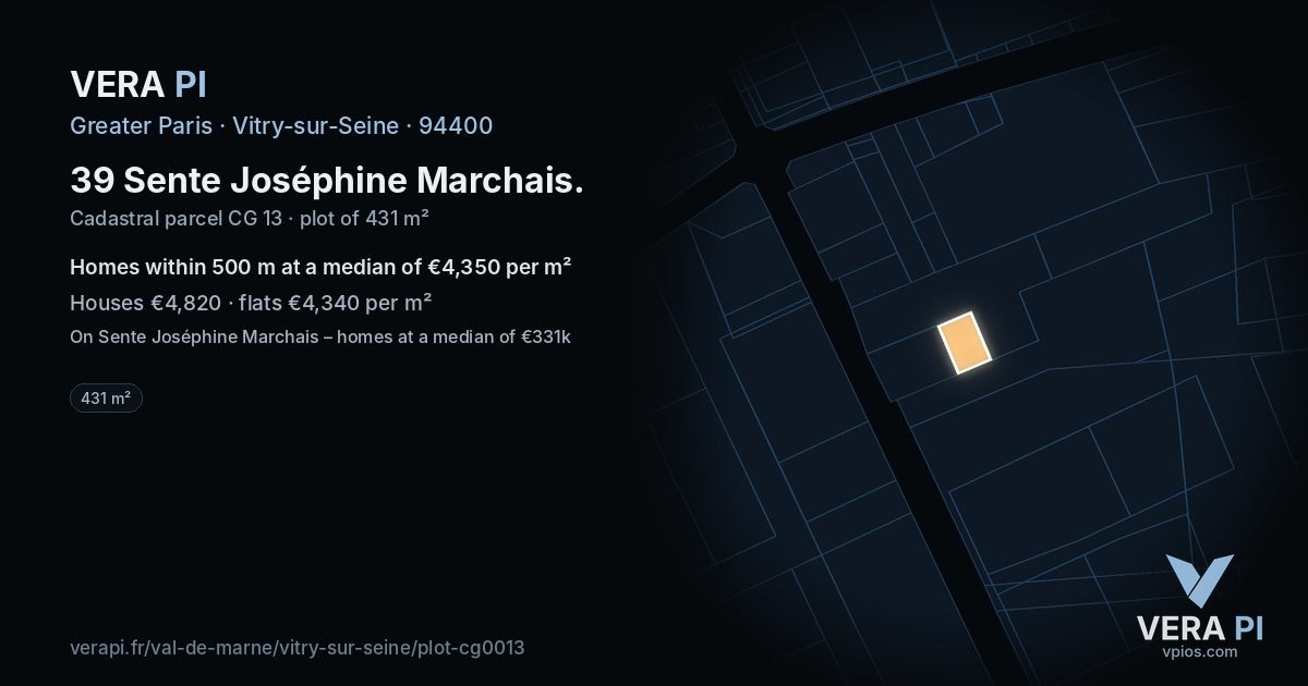 39 Sente Joséphine Marchais, Vitry-sur-Seine at night – the plot lit, the parcels around coloured by the prices near them