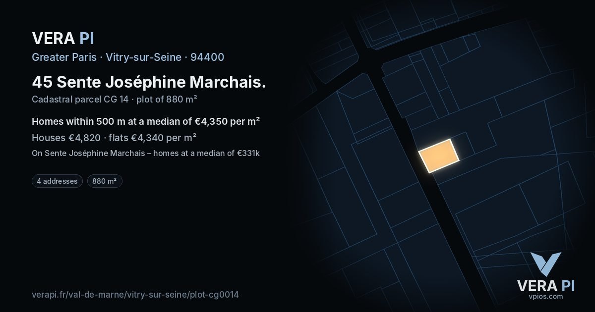 45 Sente Joséphine Marchais, Vitry-sur-Seine at night – the plot lit, the parcels around coloured by the prices near them