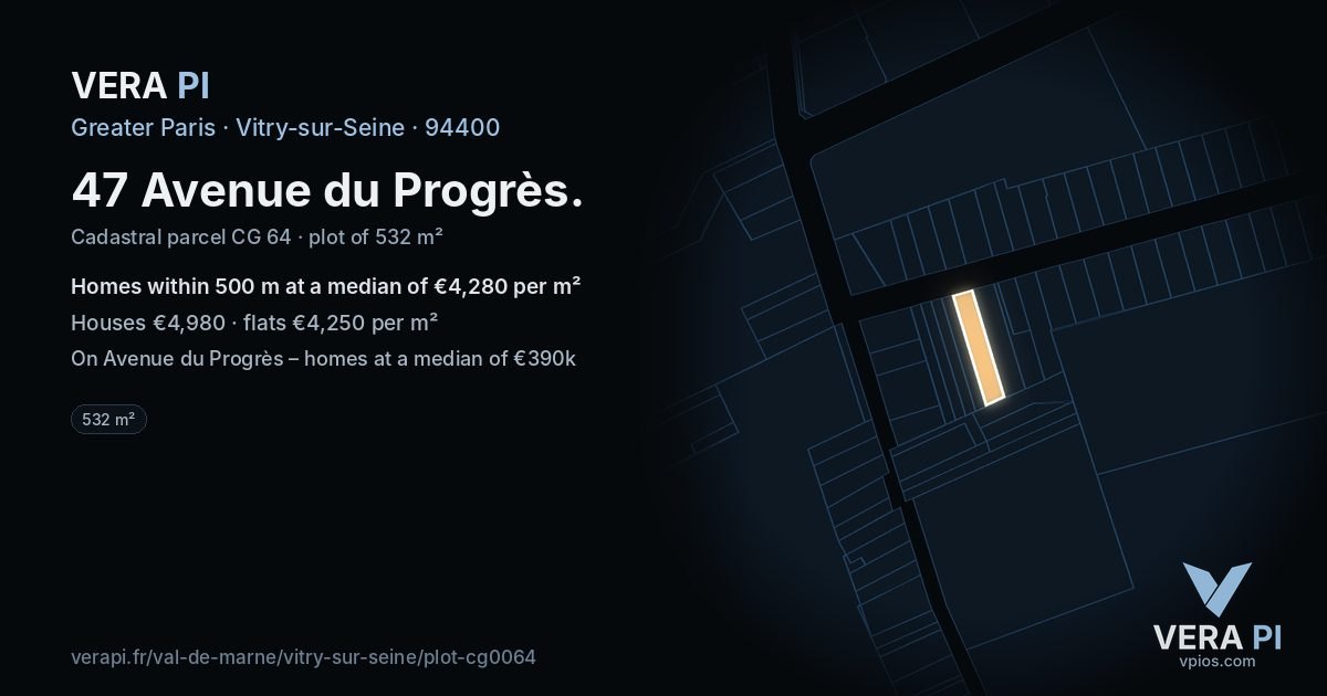 47 Avenue du Progrès, Vitry-sur-Seine at night – the plot lit, the parcels around coloured by the prices near them