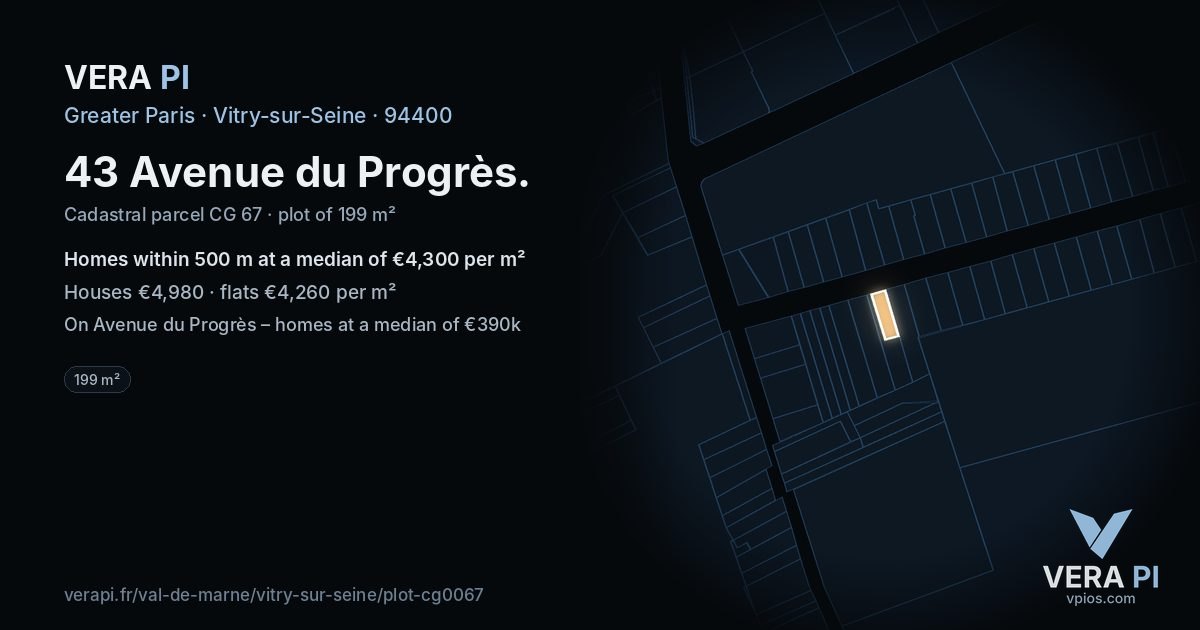 43 Avenue du Progrès, Vitry-sur-Seine at night – the plot lit, the parcels around coloured by the prices near them