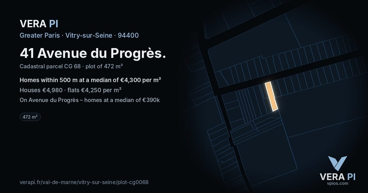 41 Avenue du Progrès, Vitry-sur-Seine at night – the plot lit, the parcels around coloured by the prices near them