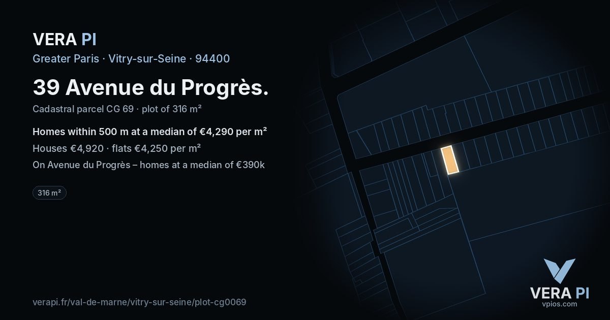 39 Avenue du Progrès, Vitry-sur-Seine at night – the plot lit, the parcels around coloured by the prices near them