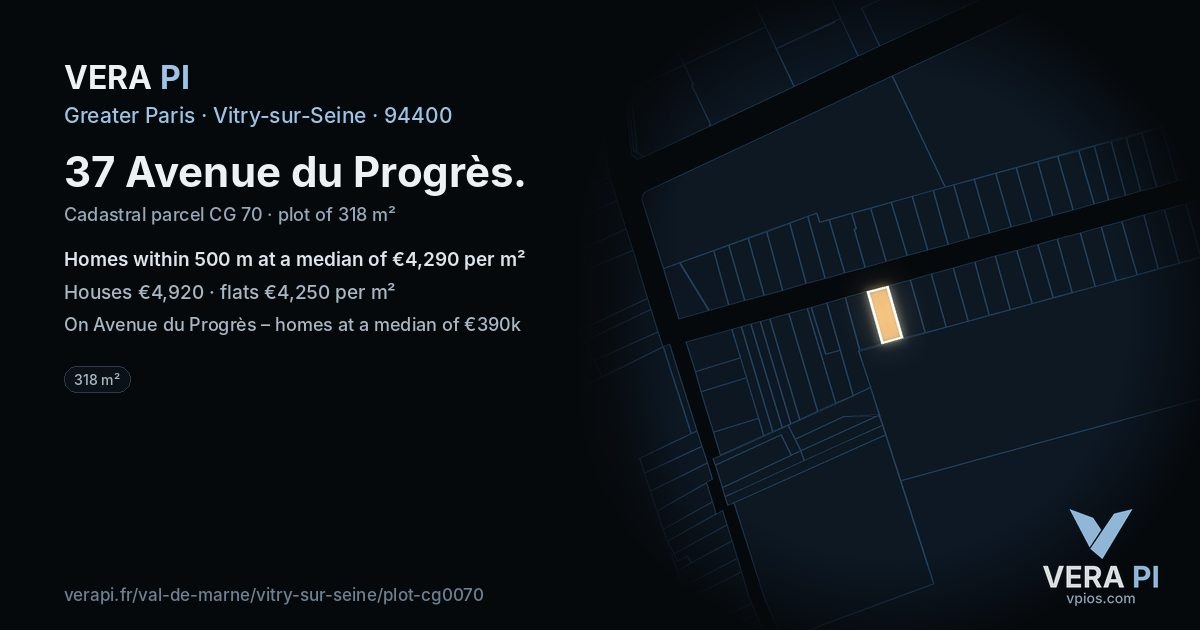 37 Avenue du Progrès, Vitry-sur-Seine at night – the plot lit, the parcels around coloured by the prices near them