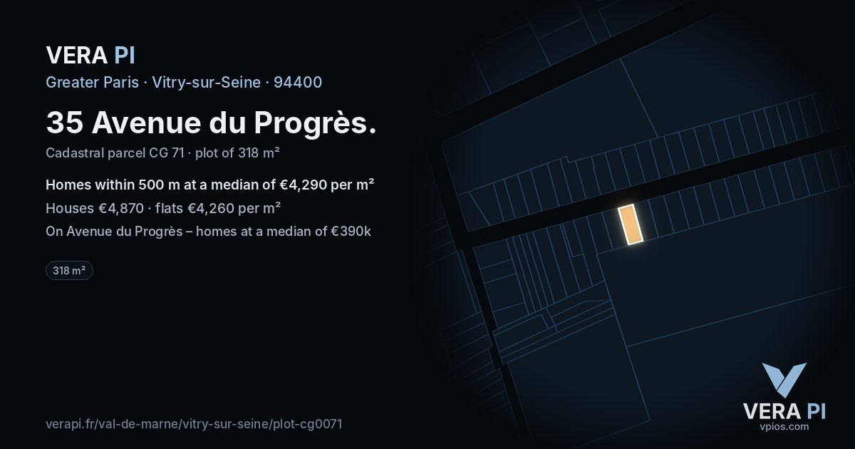 35 Avenue du Progrès, Vitry-sur-Seine at night – the plot lit, the parcels around coloured by the prices near them