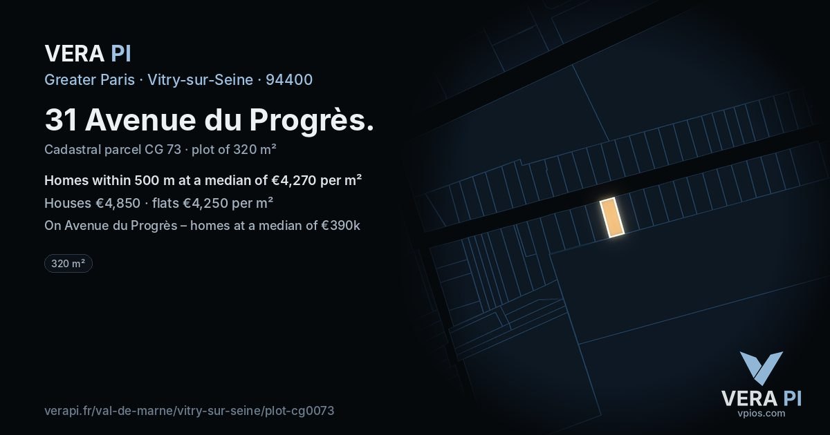 31 Avenue du Progrès, Vitry-sur-Seine at night – the plot lit, the parcels around coloured by the prices near them