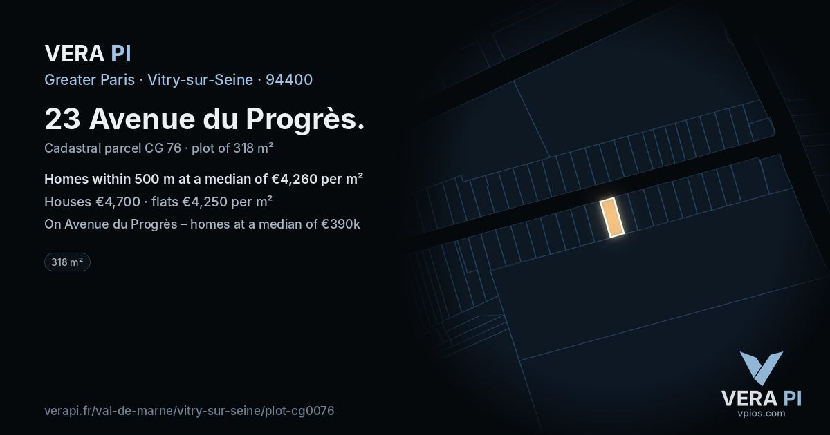 23 Avenue du Progrès, Vitry-sur-Seine at night – the plot lit, the parcels around coloured by the prices near them