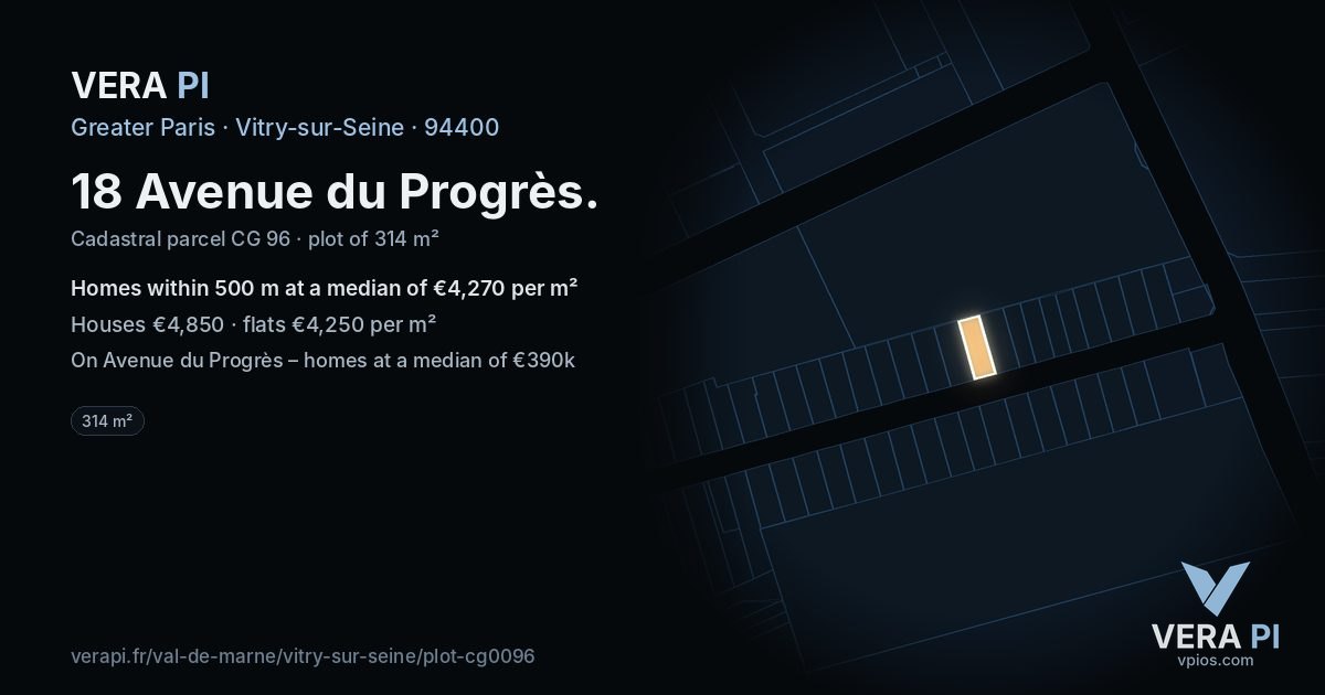 18 Avenue du Progrès, Vitry-sur-Seine at night – the plot lit, the parcels around coloured by the prices near them