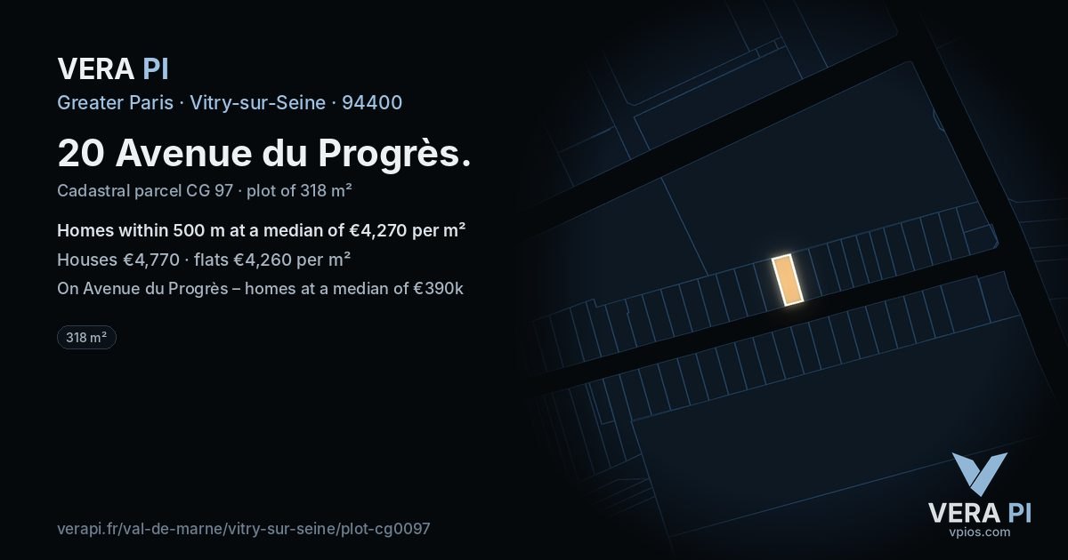 20 Avenue du Progrès, Vitry-sur-Seine at night – the plot lit, the parcels around coloured by the prices near them