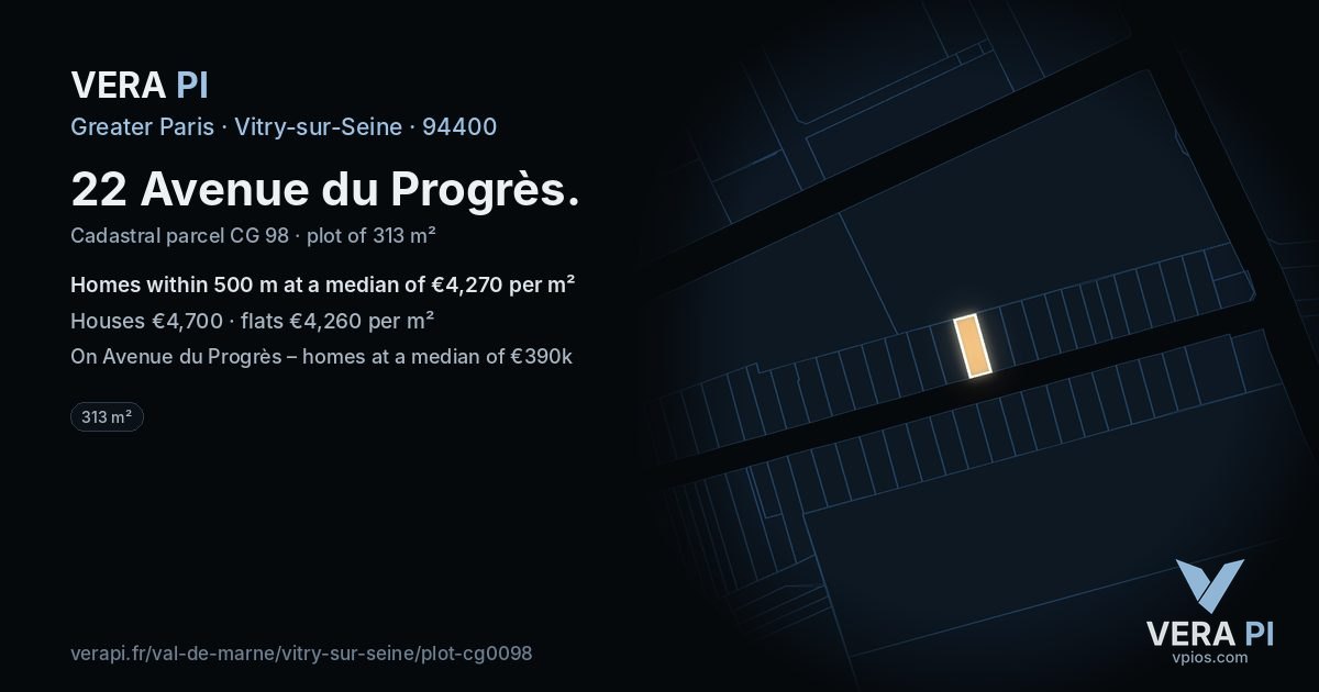 22 Avenue du Progrès, Vitry-sur-Seine at night – the plot lit, the parcels around coloured by the prices near them