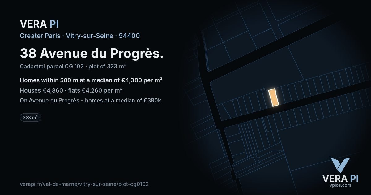 38 Avenue du Progrès, Vitry-sur-Seine at night – the plot lit, the parcels around coloured by the prices near them