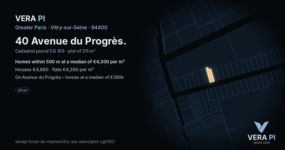 40 Avenue du Progrès, Vitry-sur-Seine at night – the plot lit, the parcels around coloured by the prices near them