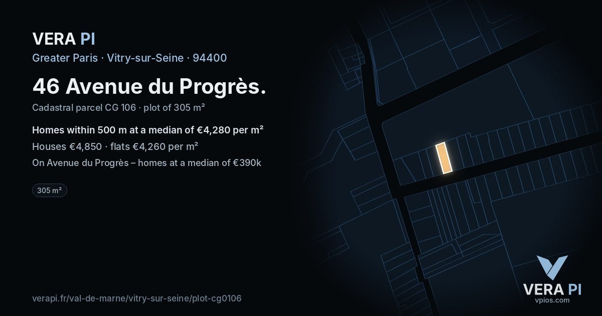 46 Avenue du Progrès, Vitry-sur-Seine at night – the plot lit, the parcels around coloured by the prices near them