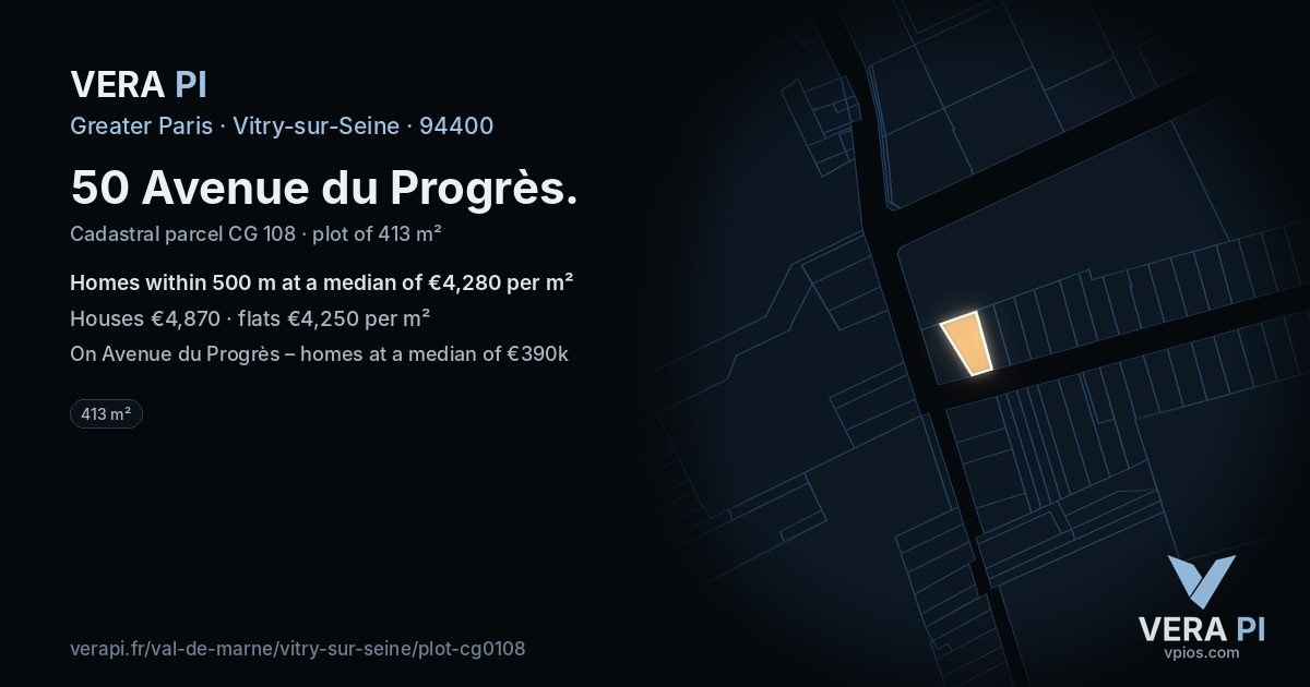 50 Avenue du Progrès, Vitry-sur-Seine at night – the plot lit, the parcels around coloured by the prices near them
