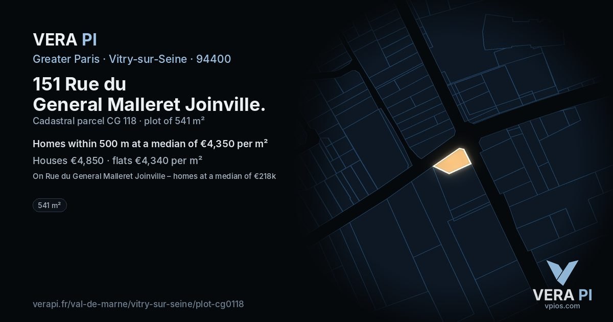 151 Rue du General Malleret Joinville, Vitry-sur-Seine at night – the plot lit, the parcels around coloured by the prices near them
