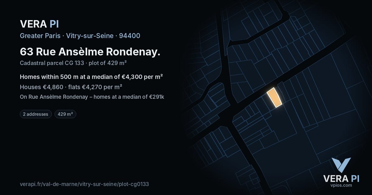 63 Rue Ansèlme Rondenay, Vitry-sur-Seine at night – the plot lit, the parcels around coloured by the prices near them