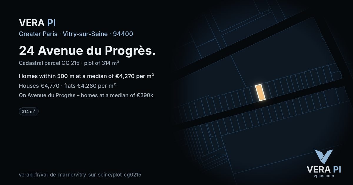 24 Avenue du Progrès, Vitry-sur-Seine at night – the plot lit, the parcels around coloured by the prices near them