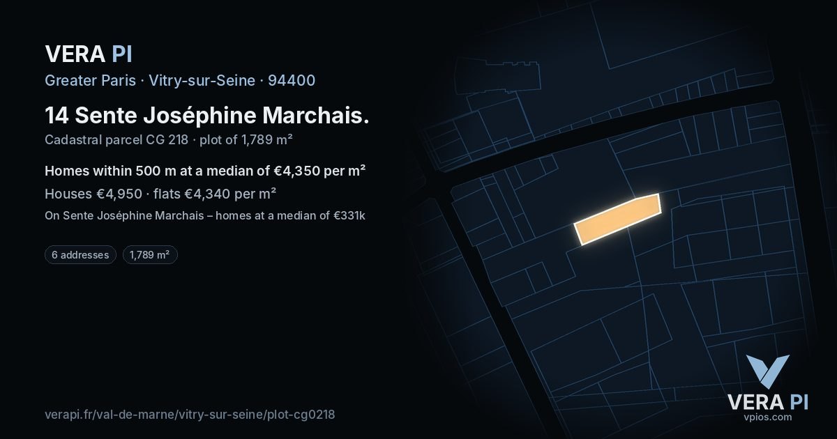 14 Sente Joséphine Marchais, Vitry-sur-Seine at night – the plot lit, the parcels around coloured by the prices near them
