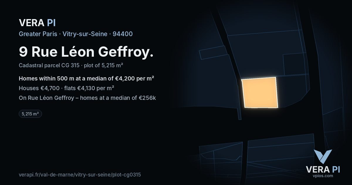 9 Rue Léon Geffroy, Vitry-sur-Seine at night – the plot lit, the parcels around coloured by the prices near them
