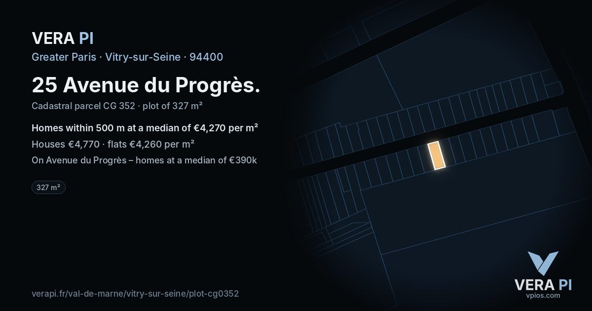 25 Avenue du Progrès, Vitry-sur-Seine at night – the plot lit, the parcels around coloured by the prices near them