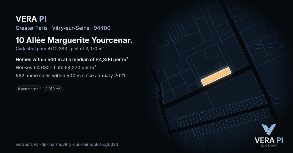 10 Allée Marguerite Yourcenar, Vitry-sur-Seine at night – the plot lit, the parcels around coloured by the prices near them