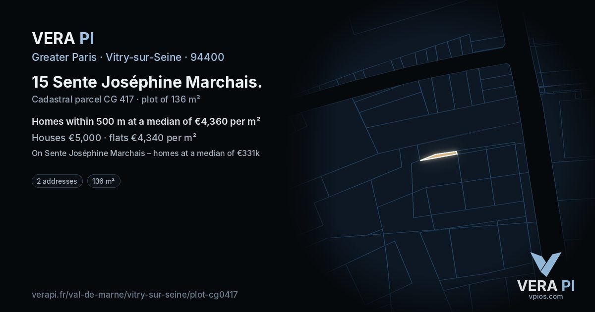 15 Sente Joséphine Marchais, Vitry-sur-Seine at night – the plot lit, the parcels around coloured by the prices near them