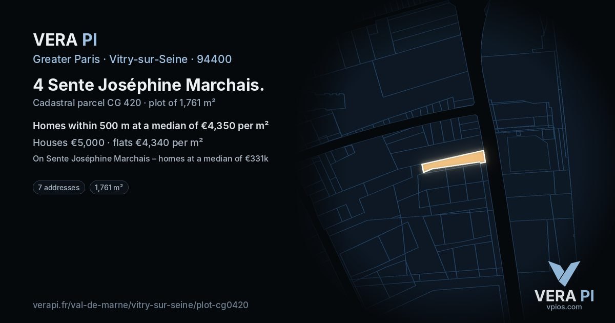 4 Sente Joséphine Marchais, Vitry-sur-Seine at night – the plot lit, the parcels around coloured by the prices near them