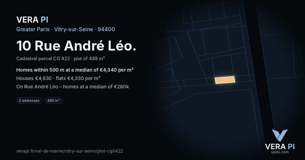 10 Rue André Léo, Vitry-sur-Seine at night – the plot lit, the parcels around coloured by the prices near them