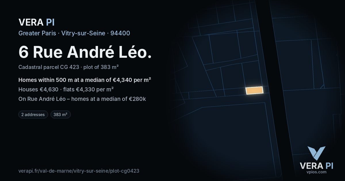 6 Rue André Léo, Vitry-sur-Seine at night – the plot lit, the parcels around coloured by the prices near them